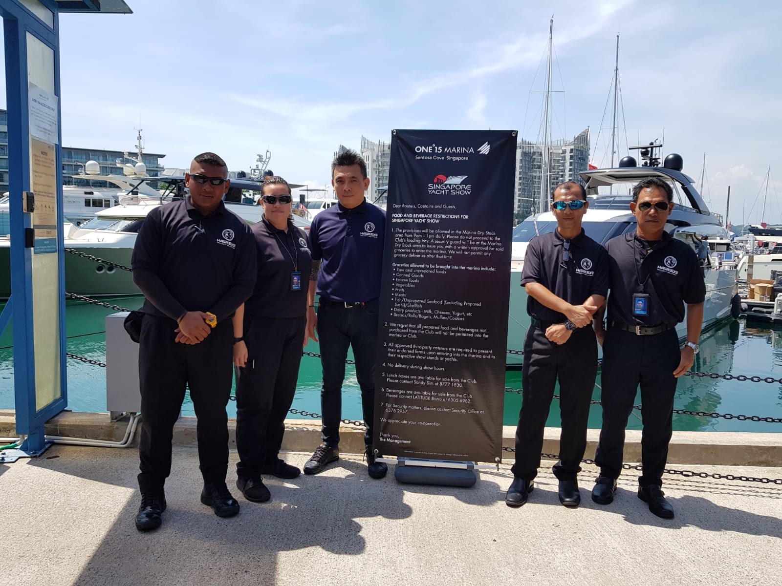 Hawkeye officers at the Singapore Yacht Show, ONE°15 Marina, Sentosa Cove